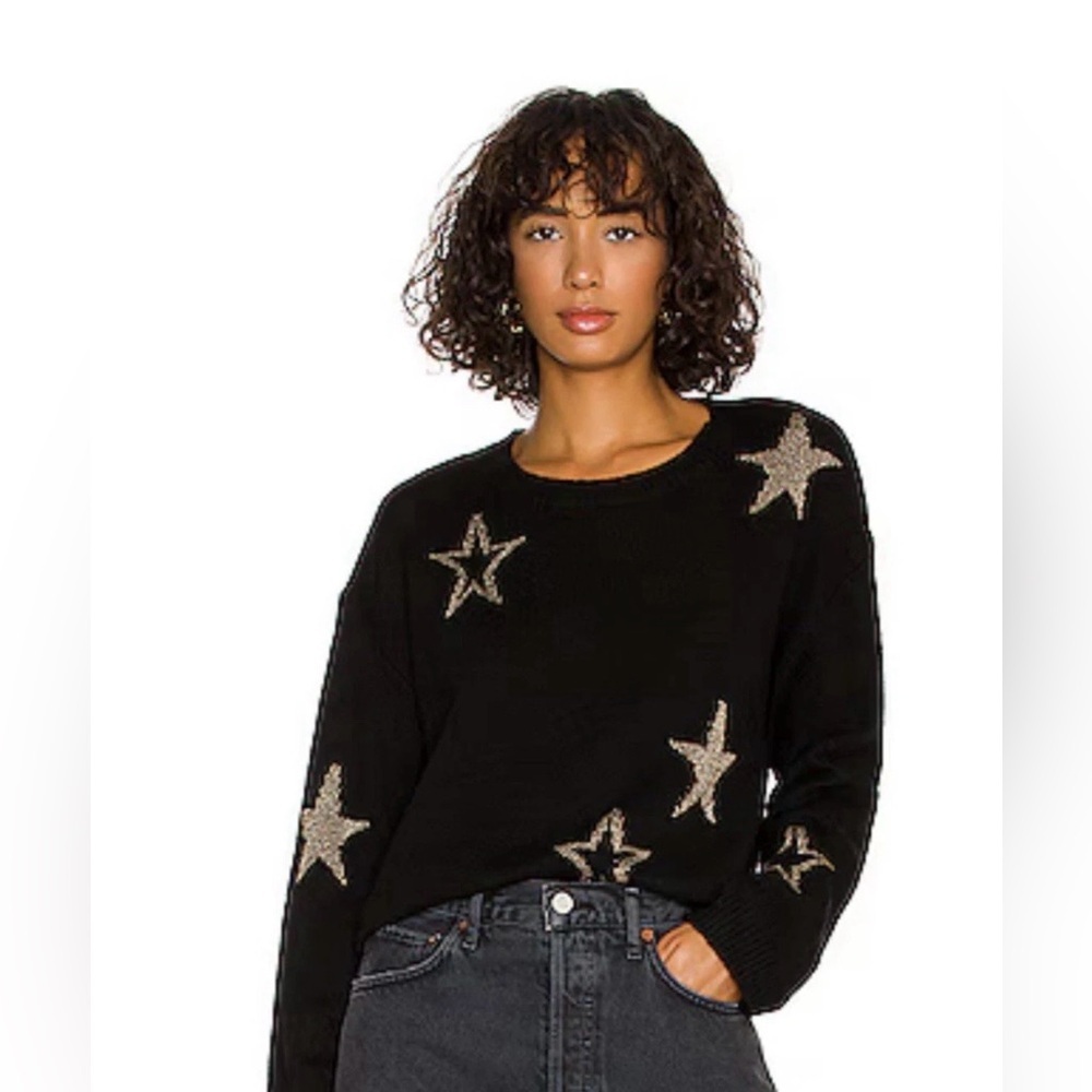 Rails Perci Metallic Star Sweater Women's Small Black Gold Wool Drop Shoulder